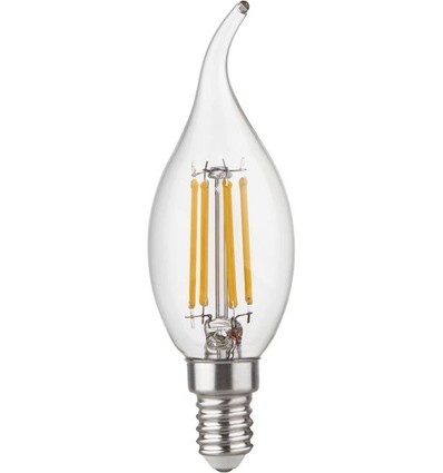 Ampoule LED flamme coupée E14 4,7W dimmable - C35, filament, verre clair, 2700K
