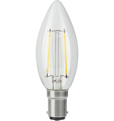 Ampoule LED flamme BA15d 2,5W dimmable - C35, filament, 250lm, 2500K, verre clair