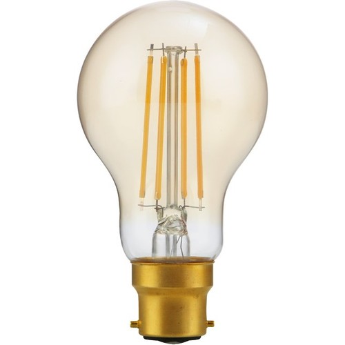 Ampoule LED BA22d 4,7W dimmable - A60, filament, 2200K, verre doré, 470lm