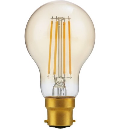 Ampoule LED BA22d 4,7W dimmable - A60, filament, 2200K, verre doré, 470lm