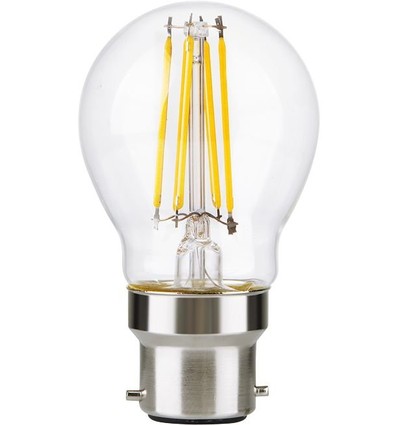 Ampoule LED sphérique B22d 4,7W dimmable - G45, filament, verre clair, 2700K