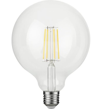 Ampoule LED filament E27 4,7W dimmable - G125, 470lm, 2500K, verre clair