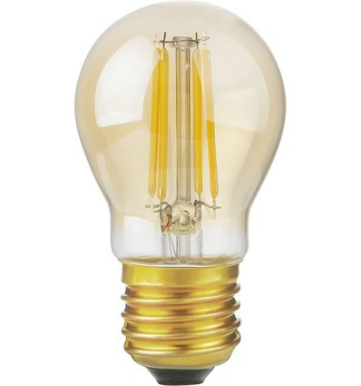 Ampoule LED E27 4,7W dimmable - G45, filament, verre doré, 2200K, 470lm