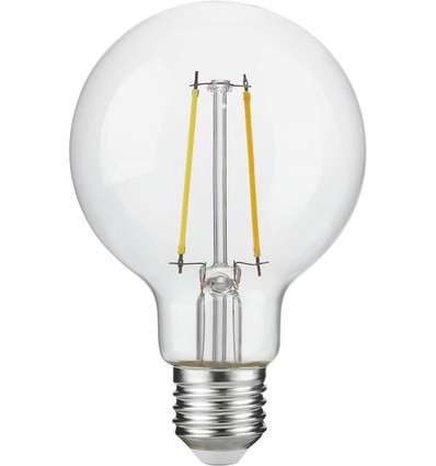 Ampoule LED filament E27 2,5W dimmable - G80, 250lm, 2500K, verre clair