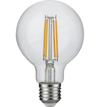 Ampoule LED globe E27 4,7W dimmable - G80, filament, 2500K, 470lm, verre clair
