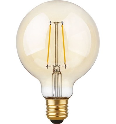Ampoule LED globe E27 2,9W dimmable - G95, filament, 2200K, verre doré