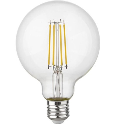Ampoule LED globe E27 4,7W dimmable - G95, filament, 2500K, 470lm, verre clair