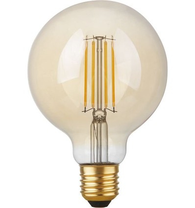 Ampoule LED globe E27 4,7W dimmable - G95, filament, 2200K, verre doré