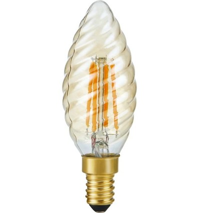 Ampoule LED E14 4W dimmable flamme torsadée - C35, 2200K, verre doré, 250lm