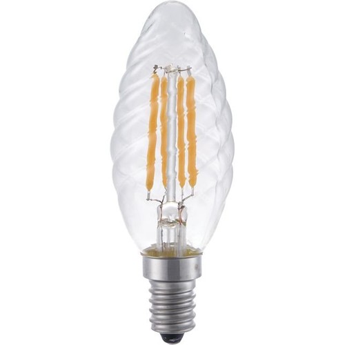 Ampoule LED E14 4W dimmable - Flamme torsadée, 350lm, 2200K, verre clair