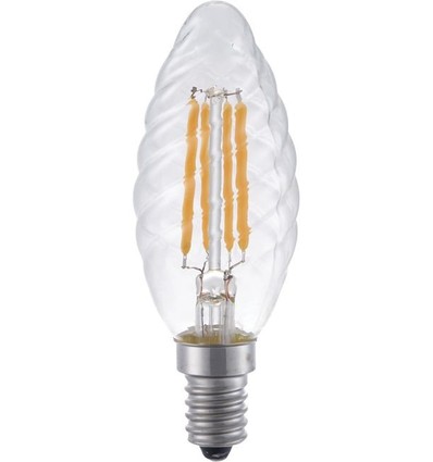 Ampoule LED E14 4W dimmable - Flamme torsadée, 350lm, 2200K, verre clair