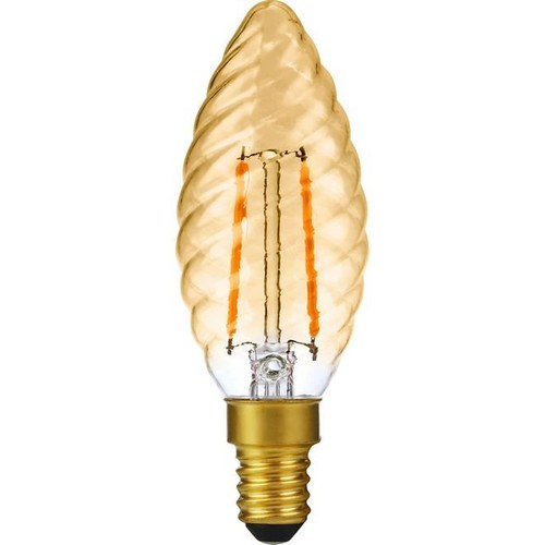 Ampoule LED E14 2W dimmable - Flamme torsadée, 2000K, Dorée, filament