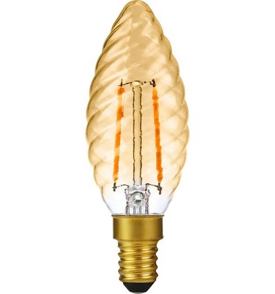Ampoule LED E14 2W dimmable - Flamme torsadée, 2000K, Dorée, filament
