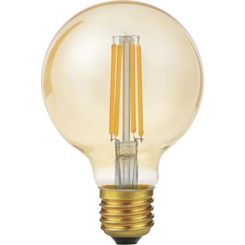 Ampoule LED E27 6,5W dimmable G80, 550lm, filament, 2200K, verre doré