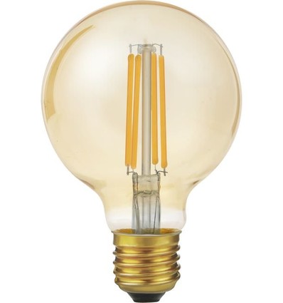 Ampoule LED E27 6,5W dimmable G80, 550lm, filament, 2200K, verre doré