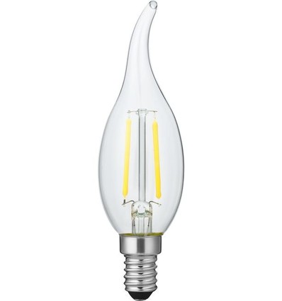 Ampoule LED E14 1,5W flamme coup de vent - C35, 140lm, 2200K, verre clair, filament, dimmable
