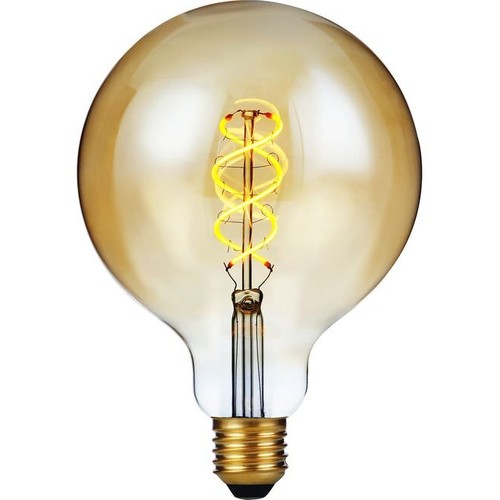Ampoule LED filament E27 5W dimmable - G125, Double Helix, 300lm, 2000K, verre doré