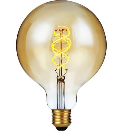 Ampoule LED filament E27 5W dimmable - G125, Double Helix, 300lm, 2000K, verre doré