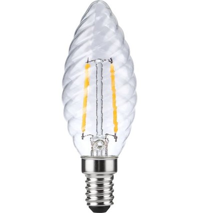 Ampoule LED E14 2W dimmable - Flamme torsadée, filament, 2700K, verre clair