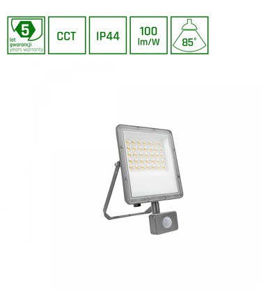Projecteur NOCTIS MAX 30W avec capteur PIR - IP44, CCT, gris
