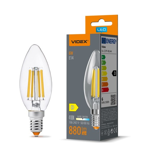 Ampoule flamme filament E14 6W - C37, blanc neutre