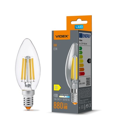 Ampoule flamme filament E14 6W - C37, blanc neutre