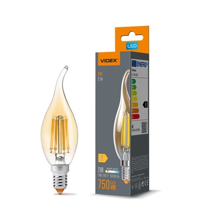 Ampoule LED E14 6W filament flamme C37, verre ambré, blanc très très chaud