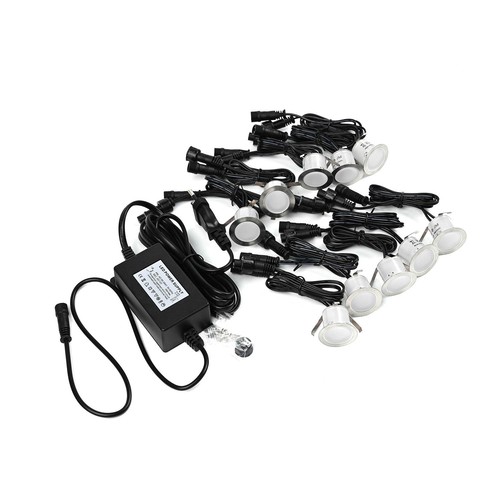 Lot de 10 spots encastrables sol - 0,5W, rond, acier inoxydable, complet avec alimentation