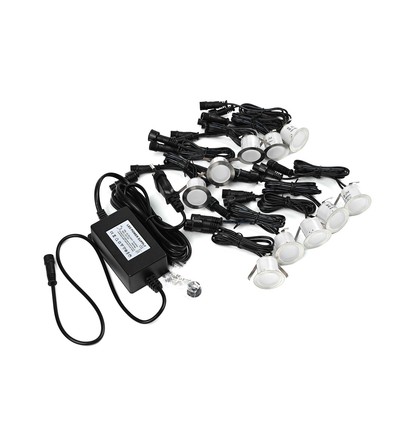 Lot de 10 spots encastrables sol - 0,5W, rond, acier inoxydable, complet avec alimentation