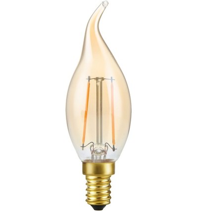 Ampoule LED flamme coup de vent E14 2,9W dimmable - C35, 250lm, 2200K, verre doré, filament