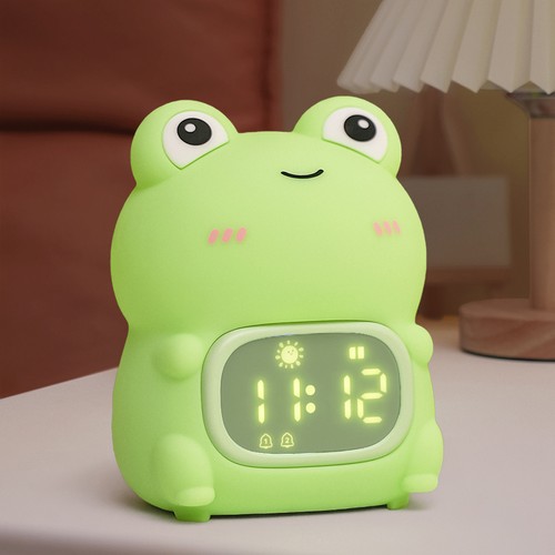 Veilleuse Grenouille MOCHI avec horloge en silicone souple - rechargeable, changement de couleur + blanc chaud
