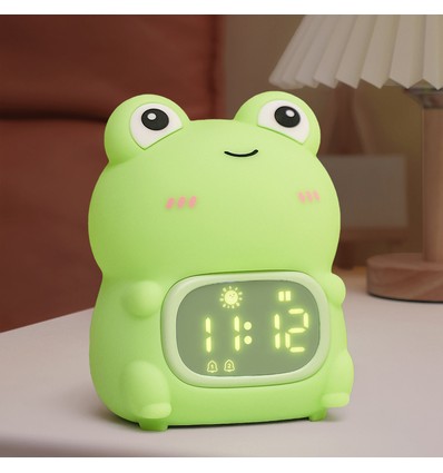 Veilleuse Grenouille MOCHI avec horloge en silicone souple - rechargeable, changement de couleur + blanc chaud