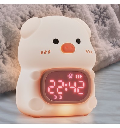 MOCHI Veilleuse grise avec horloge en silicone souple - rechargeable, changement de couleur + blanc chaud