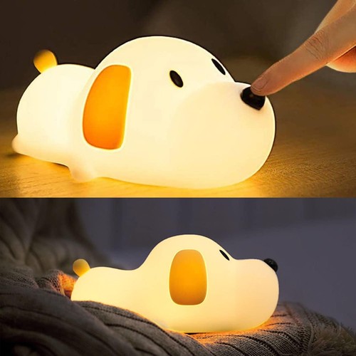 Veilleuse chiot MOCHI en silicone souple - rechargeable, blanc chaud/neutre