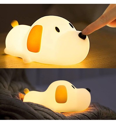 Veilleuse chiot MOCHI en silicone souple - rechargeable, blanc chaud/neutre