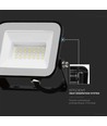 Projecteur LED Slimline 20W V-Tac - Puce Samsung, boîtier noir, IP65 extérieur
