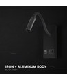 Applique de lit LED 3W avec ports USB-A et USB-C - Puce CREE, noir, source lumineuse incl.