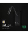 Applique de lit LED 3W avec ports USB-A et USB-C - Puce CREE, noir, source lumineuse incl.