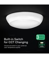 Plafonnier LED V-Tac 8W/16W/20W avec capteur et secours - 135lm/W, IP54, CCT 3-en-1, Hublot, Puce Cree