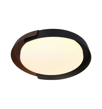 Plafonnier LED décoratif 48W avec télécommande - Ø50cm, dimmable, CCT 3-en-1, noir et aspect bois