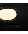 Plafonnier LED décoratif 48W avec télécommande - Ø50cm, dimmable, CCT 3-en-1, noir et aspect bois