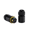 Boîte de dérivation ronde noire, 5 pôles - IP68 étanche, pour raccordement de câbles, Ø4-14mm