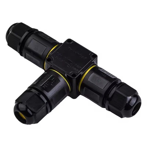 Boîte de dérivation en T noire, 3 pôles - IP68 étanche, pour raccordement de câbles, Ø6-11mm