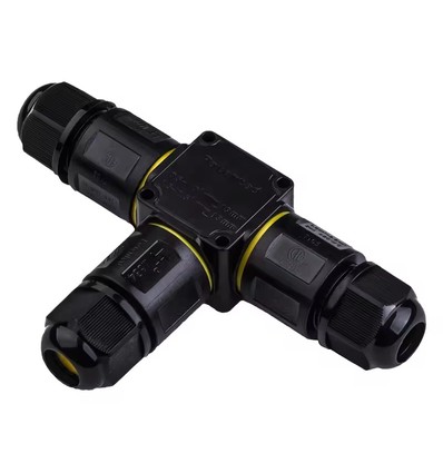 Boîte de dérivation en T noire, 3 pôles - IP68 étanche, pour raccordement de câbles, Ø6-11mm