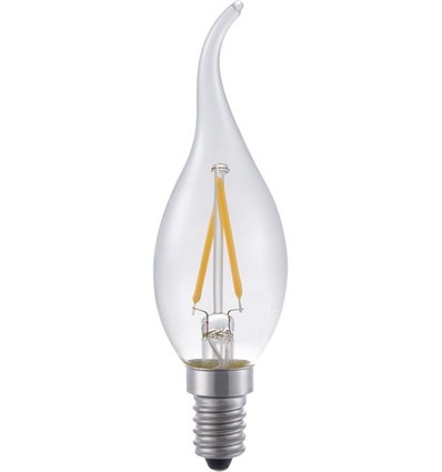 Ampoule LED flamme coupée E14 1,5W dimmable - C35, 140lm, 2500K, verre clair, filament
