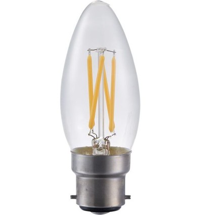 Ampoule LED flamme B22d 4W dimmable - C35, filament, verre clair, 2500K
