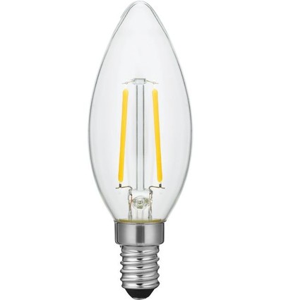 Ampoule LED flamme E14 2W dimmable - C35, filament, verre clair, 2500K