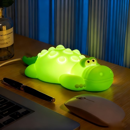 Veilleuse crocodile MOCHI en silicone souple - rechargeable, changement de couleur + blanc chaud
