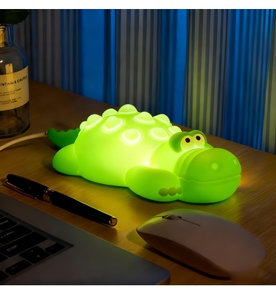 Veilleuse crocodile MOCHI en silicone souple - rechargeable, changement de couleur + blanc chaud