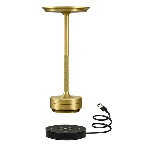 Lampe de table LED rechargeable avec charge sans fil - Or, tactile dimmable, CCT, IP54